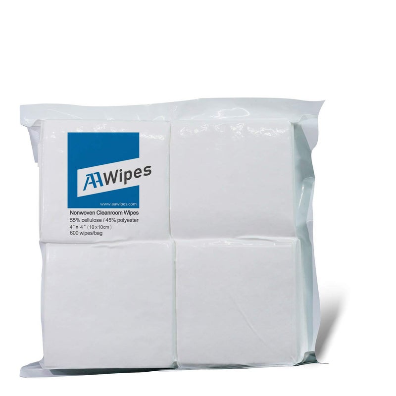 AAwipes Cleanroom Wipes Lint Free Wipes 4" x 4" Cellulose/Polyester Blend (4" x 4"-600 Pcs) Nonwoven Wipers (NW06804) - Image 1